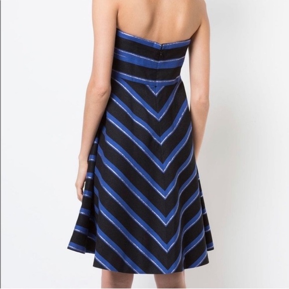 *NEW* Halston Heritage Strapless Metallic Stripe Fit Flare Dress - Picture 4 of 11